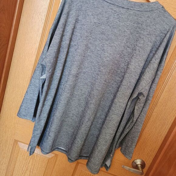 Liz Claiborne Women's Navy Mélange 3/4 Sleeve V Neck Shirt Size 1X Stripes NWT - Picture 9 of 11